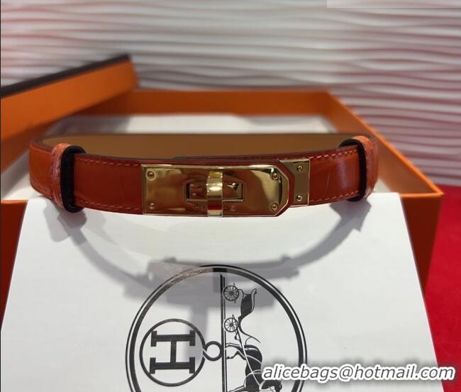 Promotional Hermes Kelly Duo Belt 1.8cm in Crocodile Embossed Calfskin with Metal-Tone Buckle H2011025 Orange/Gold 2025