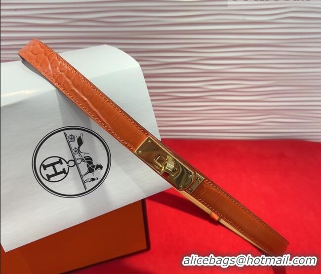 Promotional Hermes Kelly Duo Belt 1.8cm in Crocodile Embossed Calfskin with Metal-Tone Buckle H2011025 Orange/Gold 2025
