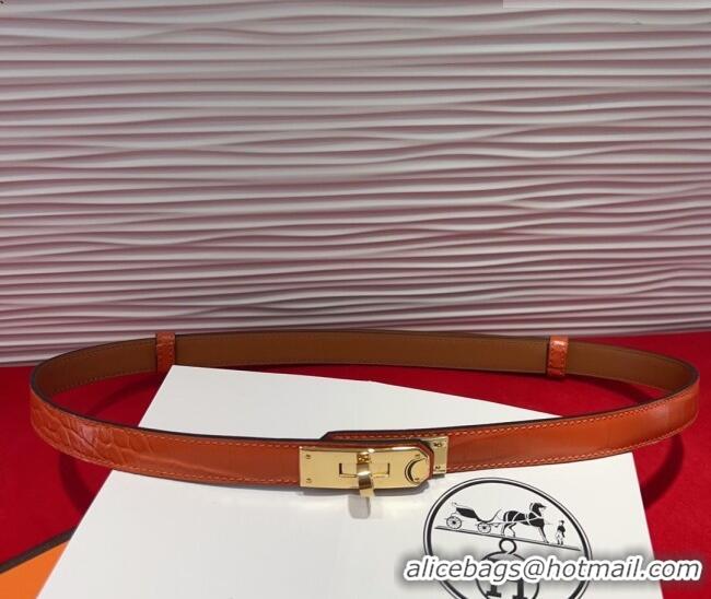 Promotional Hermes Kelly Duo Belt 1.8cm in Crocodile Embossed Calfskin with Metal-Tone Buckle H2011025 Orange/Gold 2025