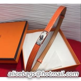 Discount Hermes Kelly Duo Belt 1.8cm in Crocodile Embossed Calfskin with Metal-Tone Buckle H2011025 Orange/Silver 2025