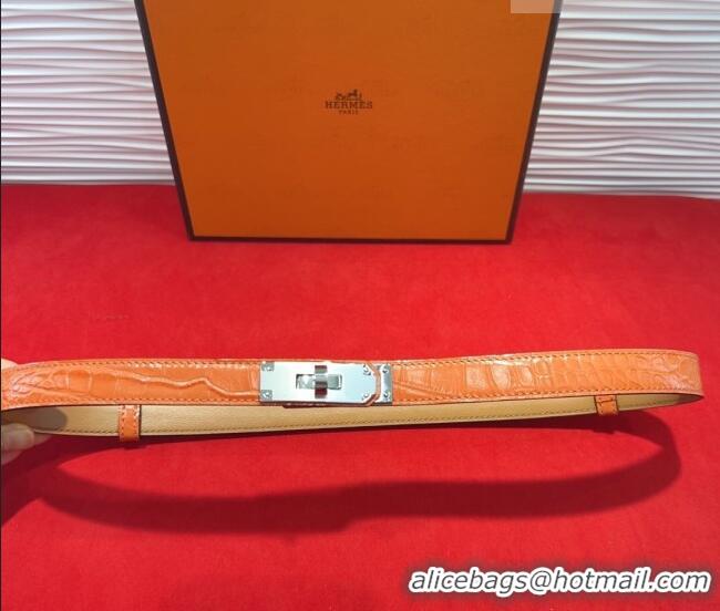 Discount Hermes Kelly Duo Belt 1.8cm in Crocodile Embossed Calfskin with Metal-Tone Buckle H2011025 Orange/Silver 2025