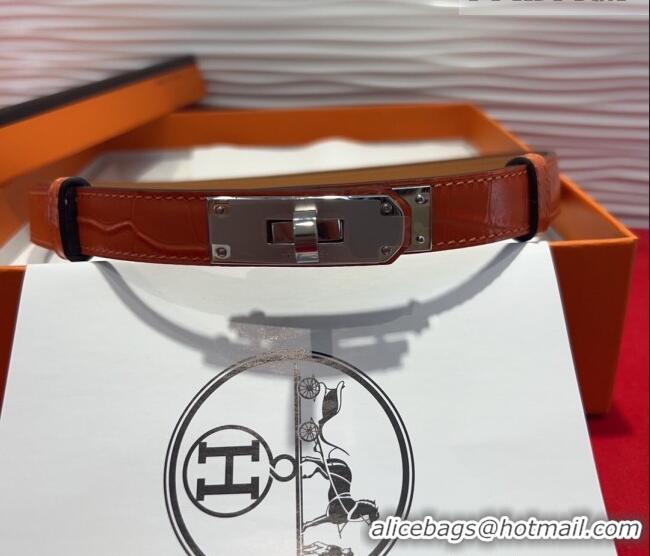 Discount Hermes Kelly Duo Belt 1.8cm in Crocodile Embossed Calfskin with Metal-Tone Buckle H2011025 Orange/Silver 2025