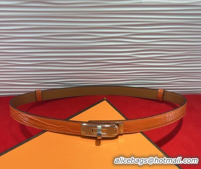 Discount Hermes Kelly Duo Belt 1.8cm in Crocodile Embossed Calfskin with Metal-Tone Buckle H2011025 Orange/Silver 2025