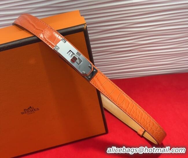 Discount Hermes Kelly Duo Belt 1.8cm in Crocodile Embossed Calfskin with Metal-Tone Buckle H2011025 Orange/Silver 2025