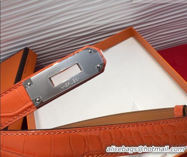 Discount Hermes Kelly Duo Belt 1.8cm in Crocodile Embossed Calfskin with Metal-Tone Buckle H2011025 Orange/Silver 2025