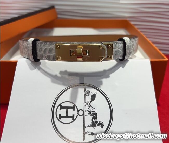Cheapest Hermes Kelly Duo Belt 1.8cm in Crocodile Embossed Calfskin with Metal-Tone Buckle H2011025 White 2025