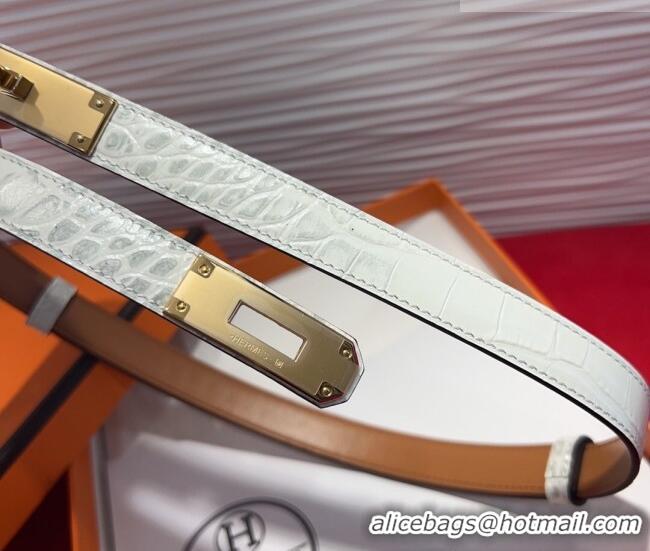 Cheapest Hermes Kelly Duo Belt 1.8cm in Crocodile Embossed Calfskin with Metal-Tone Buckle H2011025 White 2025