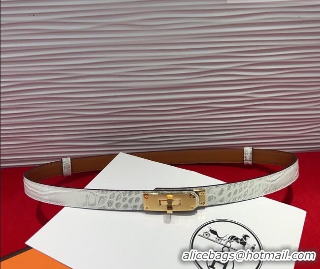 Cheapest Hermes Kelly Duo Belt 1.8cm in Crocodile Embossed Calfskin with Metal-Tone Buckle H2011025 White 2025