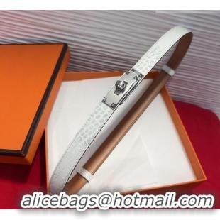 Famous Brand Hermes Kelly Duo Belt 1.8cm in Crocodile Embossed Calfskin with Metal-Tone Buckle H2011025 White/Silver 202