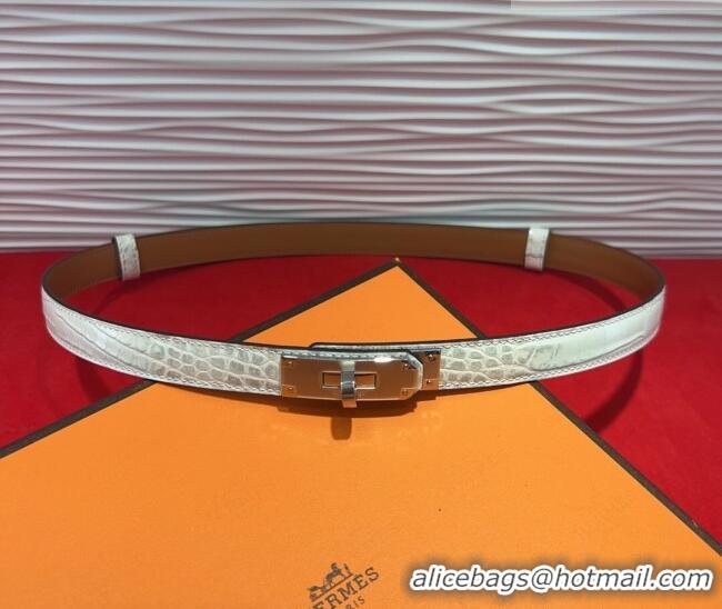 Famous Brand Hermes Kelly Duo Belt 1.8cm in Crocodile Embossed Calfskin with Metal-Tone Buckle H2011025 White/Silver 202