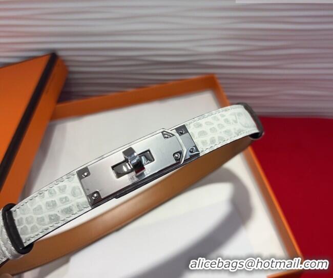 Famous Brand Hermes Kelly Duo Belt 1.8cm in Crocodile Embossed Calfskin with Metal-Tone Buckle H2011025 White/Silver 202