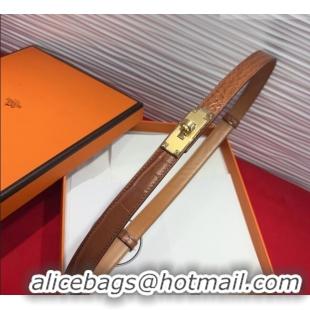 Best Product Hermes Kelly Duo Belt 1.8cm in Crocodile Embossed Calfskin with Metal-Tone Buckle H2011025 Brown/Gold 2025