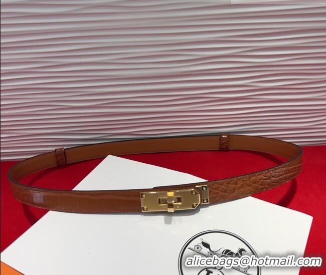 Best Product Hermes Kelly Duo Belt 1.8cm in Crocodile Embossed Calfskin with Metal-Tone Buckle H2011025 Brown/Gold 2025