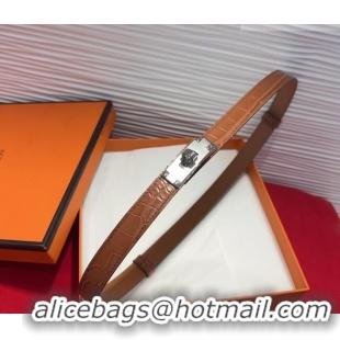 New Fashion Hermes Kelly Duo Belt 1.8cm in Crocodile Embossed Calfskin with Metal-Tone Buckle H2011025 Brown/Silver 2025