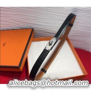 Top Design Hermes Kelly Duo Belt 1.8cm in Crocodile Embossed Calfskin with Metal-Tone Buckle H2011025 Black/Silver 2025
