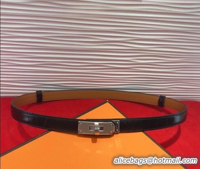 Top Design Hermes Kelly Duo Belt 1.8cm in Crocodile Embossed Calfskin with Metal-Tone Buckle H2011025 Black/Silver 2025