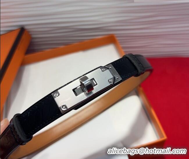 Top Design Hermes Kelly Duo Belt 1.8cm in Crocodile Embossed Calfskin with Metal-Tone Buckle H2011025 Black/Silver 2025