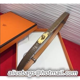 Buy Best Hermes Kelly Duo Belt 1.8cm in Crocodile Embossed Calfskin with Metal-Tone Buckle H2011025 Grey/Gold 2025