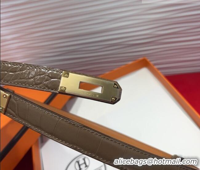 Buy Best Hermes Kelly Duo Belt 1.8cm in Crocodile Embossed Calfskin with Metal-Tone Buckle H2011025 Grey/Gold 2025