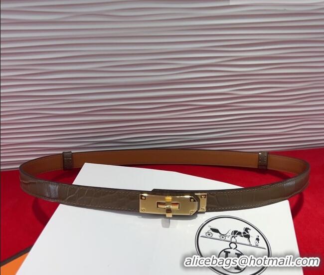 Buy Best Hermes Kelly Duo Belt 1.8cm in Crocodile Embossed Calfskin with Metal-Tone Buckle H2011025 Grey/Gold 2025