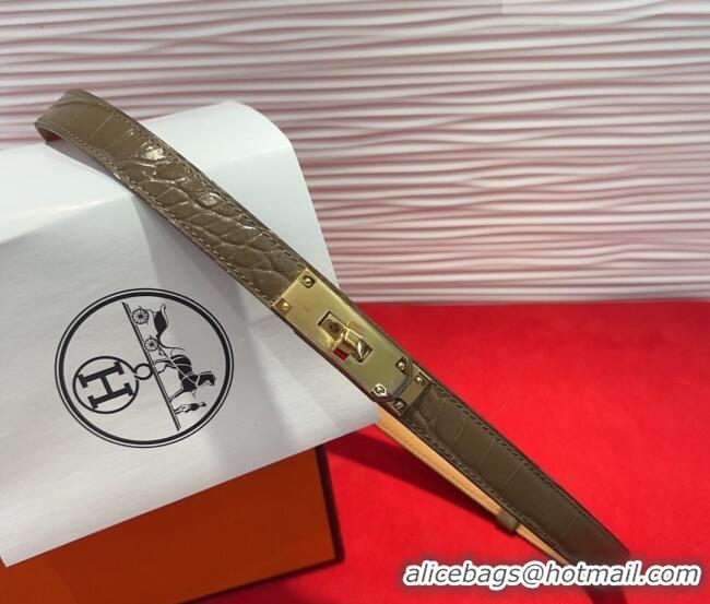 Buy Best Hermes Kelly Duo Belt 1.8cm in Crocodile Embossed Calfskin with Metal-Tone Buckle H2011025 Grey/Gold 2025