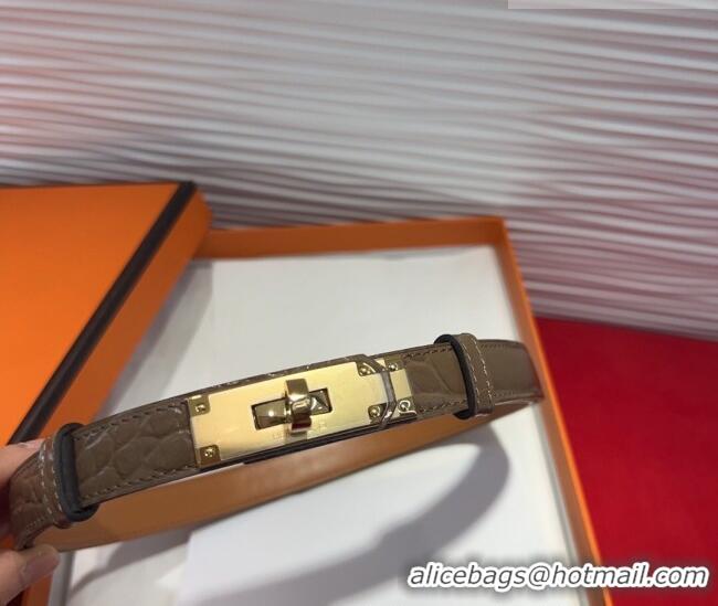 Buy Best Hermes Kelly Duo Belt 1.8cm in Crocodile Embossed Calfskin with Metal-Tone Buckle H2011025 Grey/Gold 2025