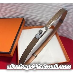 New Design Hermes Kelly Duo Belt 1.8cm in Crocodile Embossed Calfskin with Metal-Tone Buckle H2011025 Grey/Silver 2025