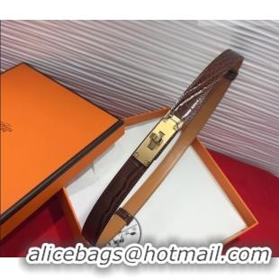 ​Cheapest Hermes Kelly Duo Belt 1.8cm in Crocodile Embossed Calfskin with Metal-Tone Buckle H2011025 Dark Brown/Gold 202