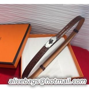 Discount Hermes Kelly Duo Belt 1.8cm in Crocodile Embossed Calfskin with Metal-Tone Buckle H2011025 Dark Brown/Silver 20