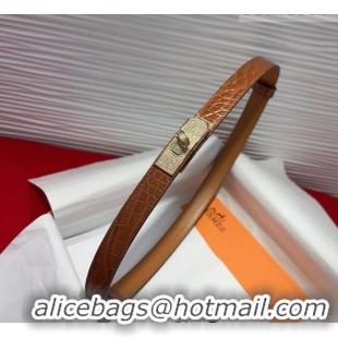 Grade Hermes Kelly Duo Belt 1.8cm in Crocodile Embossed Calfskin with Gold Strass Paved Buckle H2011025 Brown 2025