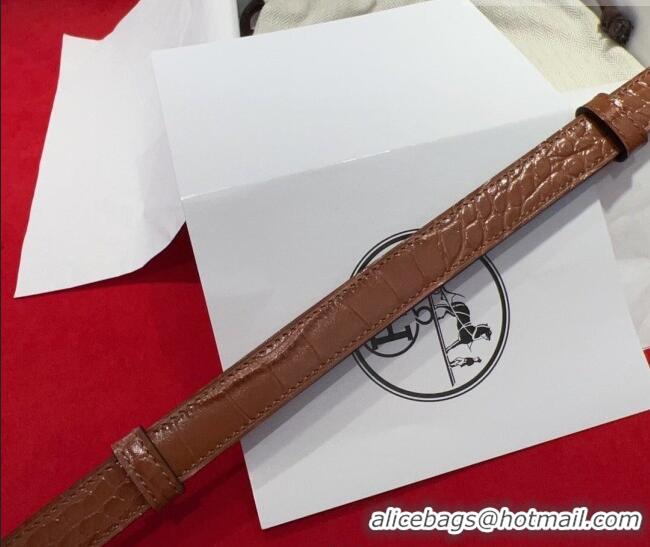 Grade Hermes Kelly Duo Belt 1.8cm in Crocodile Embossed Calfskin with Gold Strass Paved Buckle H2011025 Brown 2025