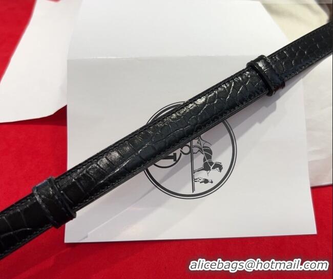 Low Cost Hermes Kelly Duo Belt 1.8cm in Crocodile Embossed Calfskin with Gold Strass Paved Buckle H2011025 Black 2025