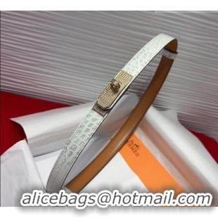Popular Style Hermes Kelly Duo Belt 1.8cm in Crocodile Embossed Calfskin with Gold Strass Paved Buckle H2011025 White 20