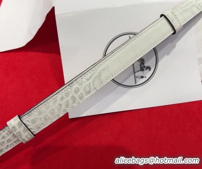 Popular Style Hermes Kelly Duo Belt 1.8cm in Crocodile Embossed Calfskin with Gold Strass Paved Buckle H2011025 White 20