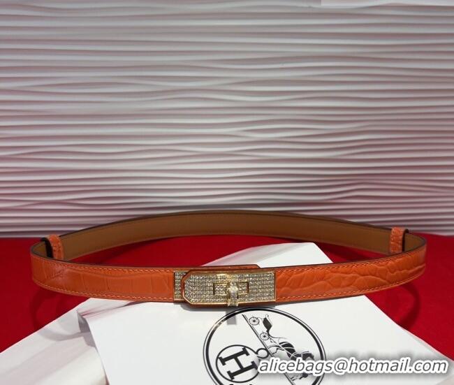 Discount Hermes Kelly Duo Belt 1.8cm in Crocodile Embossed Calfskin with Gold Strass Paved Buckle H2011025 Orange 2025