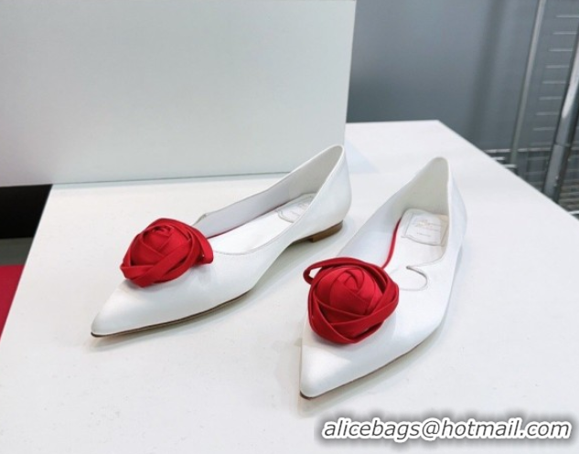 Stylish Roger Vivier Rose Ballerinas Flat in Satin White 0225008 2026