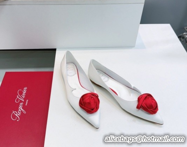 Stylish Roger Vivier Rose Ballerinas Flat in Satin White 0225008 2026
