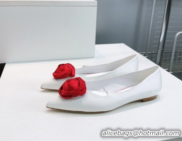 Stylish Roger Vivier Rose Ballerinas Flat in Satin White 0225008 2026