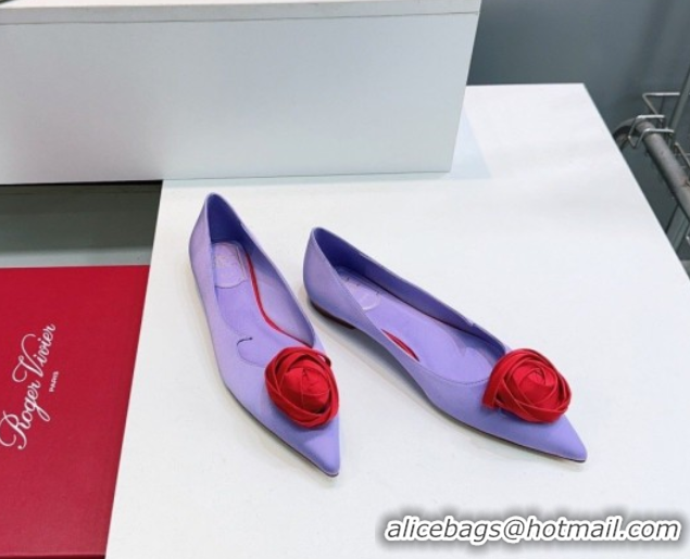 Grade Quality Roger Vivier Rose Ballerinas Flat in Satin 0225008 Purple 2026