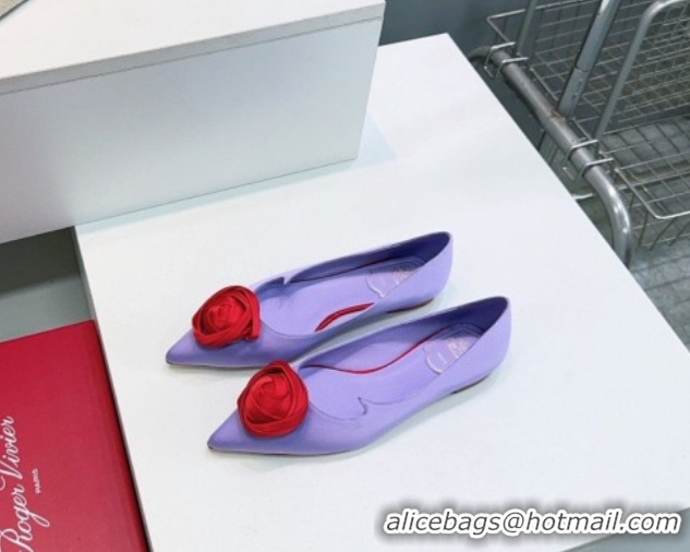 Grade Quality Roger Vivier Rose Ballerinas Flat in Satin 0225008 Purple 2026