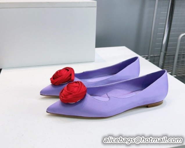 Grade Quality Roger Vivier Rose Ballerinas Flat in Satin 0225008 Purple 2026