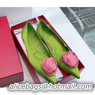 Top Grade Roger Vivier Rose Ballerinas Flat in Satin 0225008 Green 2026