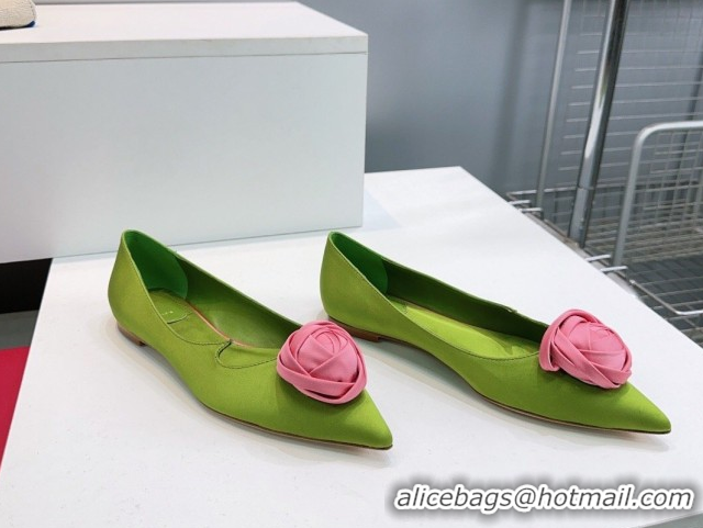 Top Grade Roger Vivier Rose Ballerinas Flat in Satin 0225008 Green 2026