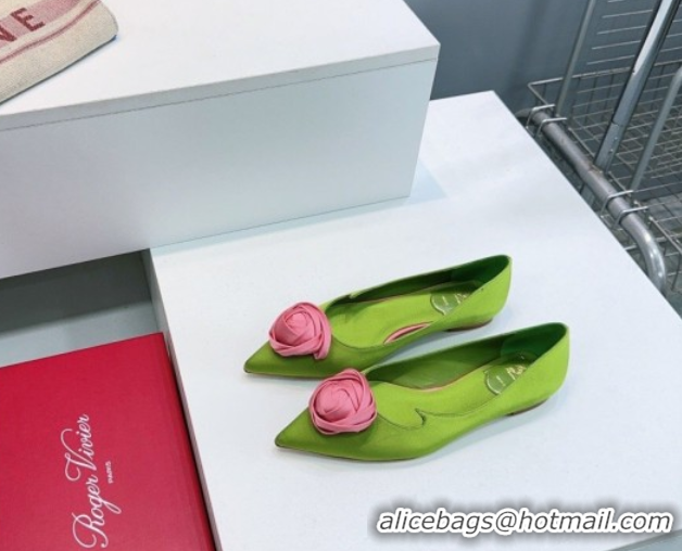Top Grade Roger Vivier Rose Ballerinas Flat in Satin 0225008 Green 2026