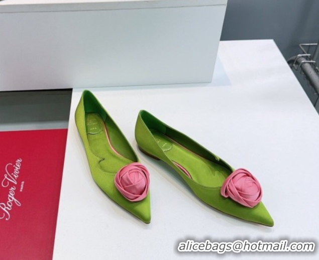 Top Grade Roger Vivier Rose Ballerinas Flat in Satin 0225008 Green 2026