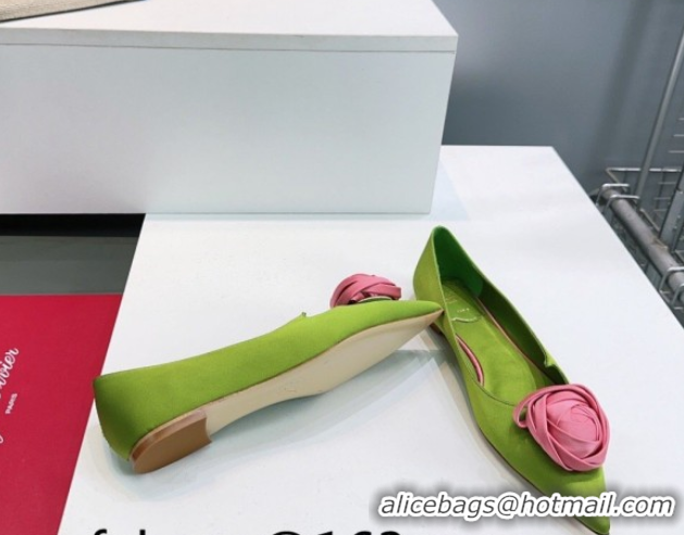Top Grade Roger Vivier Rose Ballerinas Flat in Satin 0225008 Green 2026