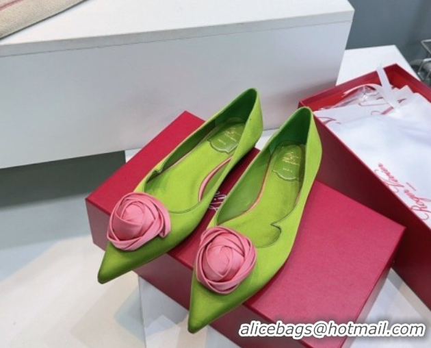 Top Grade Roger Vivier Rose Ballerinas Flat in Satin 0225008 Green 2026
