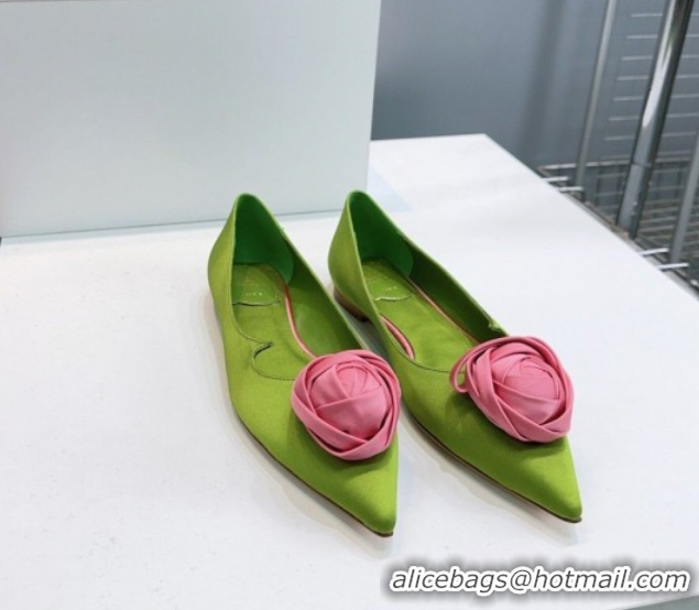 Top Grade Roger Vivier Rose Ballerinas Flat in Satin 0225008 Green 2026
