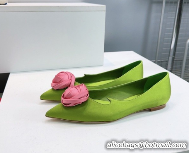 Top Grade Roger Vivier Rose Ballerinas Flat in Satin 0225008 Green 2026