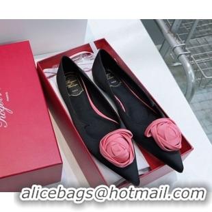 Best Grade Roger Vivier Rose Ballerinas Flat in Satin 0225008 Black 2026